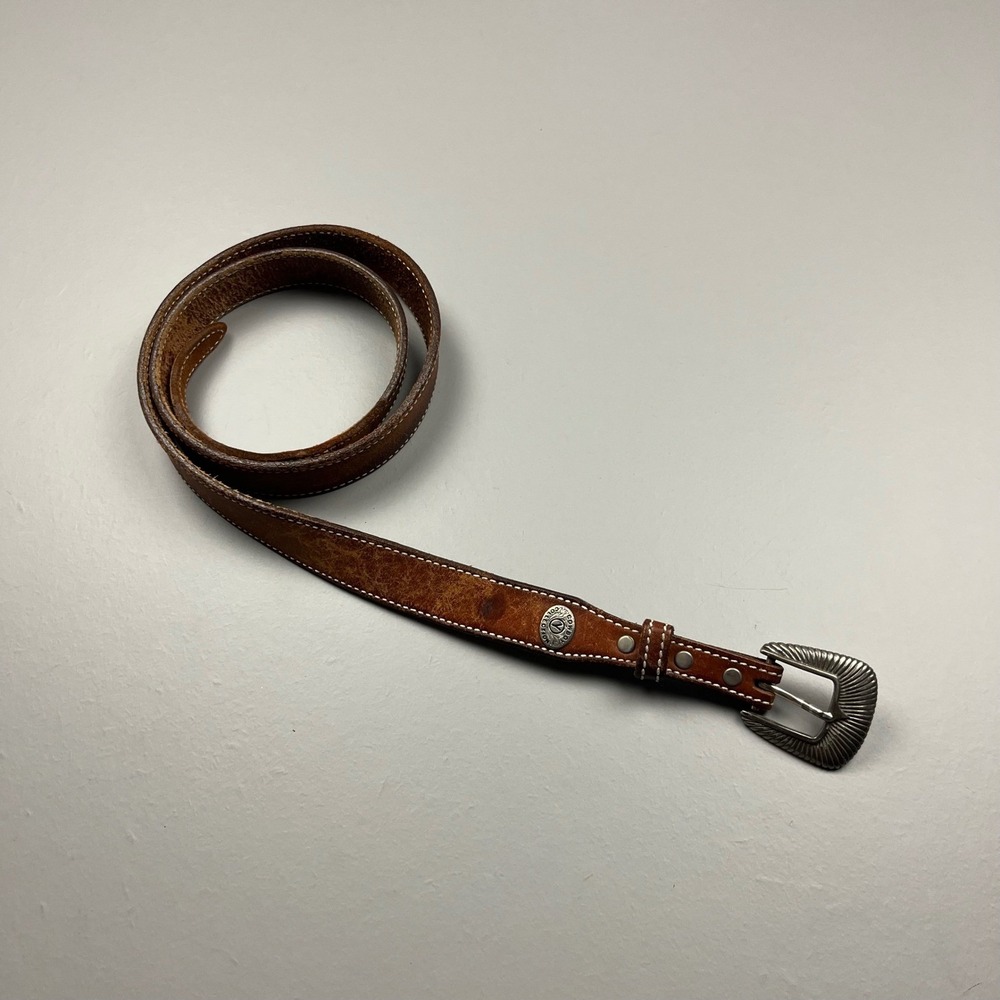 Cowboy Collection Leather Belt Mens Brown Western Silver Buckle Concho Stitch